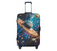 Coperture per bagagli da viaggio, con pianeta colorato e universo, elastiche, per valigie, 45-81 cm, Nero , L