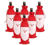 Coperture per bottiglie di vino a tema Babbo Natale, confezione da 6, sacchetti riutilizzabili in tessuto non tessuto con chiusura a coulisse, perfetti per riunioni natalizie e decorazioni stagionali