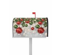 Coperture per cassette postali con palline di Natale magnetiche, dimensioni standard 18,5 x 21,7 pollici, palline di Natale verdi e rosse, foglie di pino, fiocchi di neve, decorazioni per cassette po
