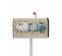 Coperture per cassette postali del Ringraziamento autunnale magnetiche di dimensioni standard 21 x 25,5 pollici, bianche, verdi, foglie di zucca, texture in lino, decorative, per giardino, cortile, c