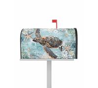 Coperture per cassette postali magnetiche a forma di tartaruga oceanica, dimensioni standard 18,5 x 21,7 pollici, stile retrò nautico, beige, stelle marine, vita marina, decorazione per giardino, cor