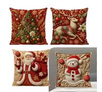 Coperture Per Cuscini Di Natale - Linen 4 Pacchetto Da 17,72 Pollici Cuscini Per Le Vacanze | Per Lancio Di Lino Decorativo Per Divano Della Camera Da Letto Sedia Di Divano Soggiorno In Casa