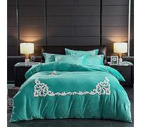 coperture per in Flanella Caldo Reversibile Morbido e Facile Care del Piumino Trapunta Letti con federe da 4 Pezzi Set trapunte di Lusso (Colore: Dimensione Grigio: Doppio) (Green Full)