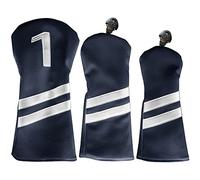 Coperture per mazze da golf di alta qualità, confezione da 3 pezzi, con driver, in legno, ibride con etichetta identificativa, adatte a tutte le principali marche (blu navy)