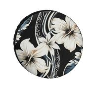 Coperture per pneumatici con fiori hawaiani neri e bianchi, impermeabili, anti UV, 28 pollici, per camper, camion, SUV, rimorchio, universale, per tutte le stagioni