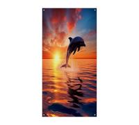Coperture per porta d'ingresso con delfino al tramonto, striscione per porta di benvenuto, grande sfondo divertente, decorazioni per appendere interni ed esterni e buoni regali di primavera per gli