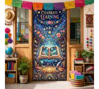 Coperture per porte aperte a tema libro magico con lettere dell'alfabeto | Motivi floreali fantasiosi, cartello per porta d'ingresso, lettere dell'alfabeto galleggianti, motivi a stella celeste