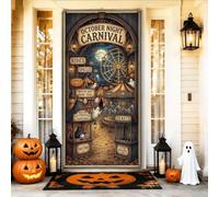 Coperture per porte con scena di Halloween e Carnevale, 91 x 182 | Scena spettrale di carnevale, cartello per porta d'ingresso, attrazione ruota panoramica, cabina indovina