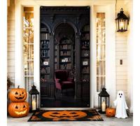Coperture per porte di Halloween per librerie e biblioteche gotiche, 91 x | Scena gotica della biblioteca, sfondo della porta d'ingresso, estetica gotica accademica, poltrona vintage