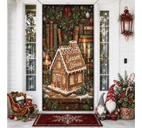 Coperture per porte di Natale per libro di fiabe della casa di pan di | Collezione di libri invernali, cartello per porta d'ingresso, ghirlanda di pino, candele luminose, spirito festivo