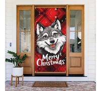 Coperture per porte di Natale per porta d'ingresso, divertente cane sorridente natalizio autunno inverno copertura per porta da appendere sfondo per esterni interni ed esterni veranda decorazioni da