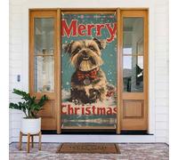 Coperture per porte di Natale per porta d'ingresso, divertente decorazione natalizia retrò con cane autunno inverno banner appeso sfondo per esterni interni vigilia portico decorazioni da parete