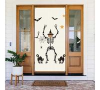Coperture per porte di Natale per porta d'ingresso, divertente Halloween che balla con teschio divertente autunno inverno, striscione da appendere per esterni, interni, portico, vigilia, decorazioni