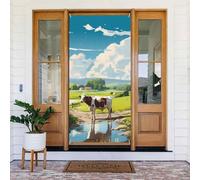 Coperture per porte di Natale per porta d'ingresso, divertente, in campagna, con mucca, autunno e inverno, da appendere, per esterni e interni, decorazione da parete, 1,8 x 0,9 m
