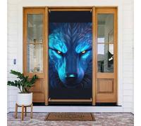 Coperture per porte di Natale per porta d'ingresso, divertente lupo futuristico con luce blu, autunno inverno, striscione da appendere per esterni, interni, portico, vigilia, decorazioni da parete