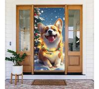 Coperture per porte di Natale per porta d'ingresso, divertente motivo natalizio sorridente, cane leggero autunnale, striscione da appendere per esterni, interni, portico, vigilia, decorazioni da