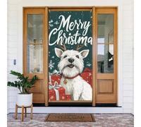 Coperture per porte di Natale per porta d'ingresso, divertente Natale felice cane terrier bianco autunno inverno copertura per porta banner appeso sfondo per esterni interni vigilia portico