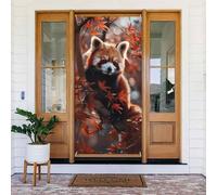 Coperture per porte di Natale per porta d'ingresso, divertente panda rosso, rami autunnali autunnali, striscione da appendere per esterni e interni, decorazione da parete per portico, 1,8 x 0,9 m