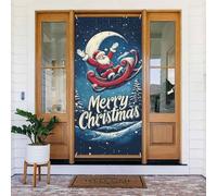 Coperture per porte di Natale per porta d'ingresso, divertente poster natalizio con slitta luna, autunno inverno, striscione da appendere per esterni e interni, decorazione da parete per portico, 1,8