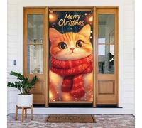 Coperture per porte di Natale per porta d'ingresso, divertente sciarpa natalizia carina gatto autunno inverno copertura per porta banner appeso sfondo per esterni interni vigilia portico decorazioni