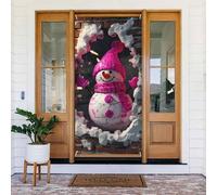 Coperture per porte di Natale per porta d'ingresso, divertente sciarpa rosa natalizia pupazzo di neve autunno inverno copertura per porta da appendere sfondo per esterni interni ed esterni veranda