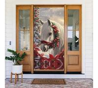 Coperture per porte di Natale per porta d'ingresso, divertente sogno di Natale, cavallo bianco, autunno inverno, copertura per porta da appendere, sfondo per esterni, interni, portico, vigilia