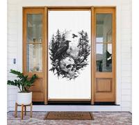 Coperture per porte di Natale per porta d'ingresso, divertenti teschi corvi, foresta, autunno inverno, striscione da appendere per esterni e interni, decorazione da parete per portico, 1,8 x 0,9 m