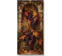 Coperture per porte d'uva e arco di grano e uva autunnale, 91 x 182 cm | Arco classico in pietra, striscione per porta d'ingresso, steli di grano da raccolto, foglie autunnali ricche
