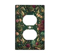 Coperture per prese duplex con drago, motivo fantasioso libro fantasioso rosa senza plastica verde, dimensioni standard, decorative, per camera da letto, bagno, cucina, ingresso