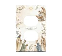 Coperture per prese duplex con scena religiosa religiosa natalizia | Acquerello Arte Religiosa, Illustrazione Sacra Famiglia, Tre Saggi, Accenti botanici Foglia, Inverno Vacanze Home Decor