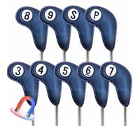 Coperture per Testa di Ferro da Golf 9 pcs, Chiusura magnetica, Copertina Del Club da Golf, Con il numero del club Numero Del Club (3-9, P, S),blue