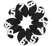 Coperture protettive per mazze da golf, confezione da 10 coperture per mazze da golf in ferro nero con numero stampato, accessorio protettivo per mazze da golf per la pratica (Carattere bianco con