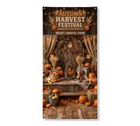 Coperture rustiche della porta delle zucche della decorazione di festival | Sfondo rustico, per porta d'ingresso, steli di grano, chitarra acustica, violino, luci calde della corda