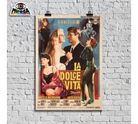 copia autore POSTER VINTAGE LA DOLCE VITA FELLINI MASTROIANNI EKBERG ROMA