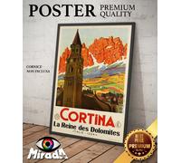 copia d'autore Poster locandina vintage Cortina neve verde monti Dolomiti