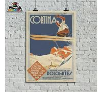 copia d'autore POSTER VINTAGE CORTINA DOLOMITI inverno sci neve sport