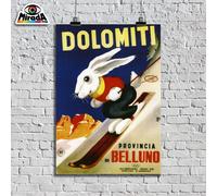 copia d'autore POSTER VINTAGE DOLOMITI BELLUNO CORTINA D'AMPEZZO DISCESA SCI
