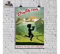 copia d'autore POSTER VINTAGE LES DIABLERETS CHEMIN DE FER SVIZZERA MONTI