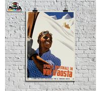 copia d'autore POSTER vintage SPORT INVERNALI VALLE D'AOSTA neve sci castello