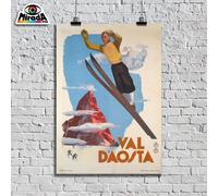 copia d'autore POSTER VINTAGE VALLE D'AOSTA AOSTA SALTO MONTI NEVE SCI CERVINO