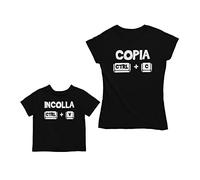 Copia e Incolla Tshirt Bambino Manica Corta Maglietta Mamma Set Neonato Regalo Baby Nero 6-12 Mesi/Mamma Nero Small