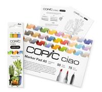 Copic Ciao LAYER & MIX - Set di pennarelli Botanic, con 3 diversi colori, carta pennarello e modello da disegno, incluso foglio di allenamento per conoscere