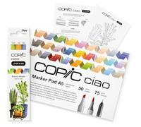 Copic Ciao LAYER & MIX - Set di pennarelli Botanic, con 3 diversi colori, carta pennarello e modello da disegno, incluso foglio di allenamento per conoscere