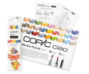 Copic Ciao LAYER & MIX - Set di pennarelli brillanti, con 3 diversi colori, carta pennarello e modello da disegno, incluso foglio di allenamento per conoscere