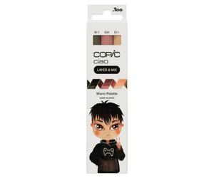 Copic Ciao LAYER & MIX - Set di pennarelli caldi con 3 diversi colori, evidenziatore layout con una punta media e una spazzola