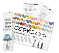 Copic Ciao LAYER & MIX - Set di pennarelli Pastel, set di pennarelli con 3 diversi colori, carta pennarello e modello da disegno da cancellare, con foglio di esercizi per conoscere