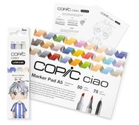 Copic Ciao LAYER & MIX - Set di pennarelli Serene, con 3 diversi colori, carta marcatore e modello da disegno, incluso foglio di allenamento per conoscere