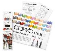 Copic Ciao Layer & Mix Starter Set Architect, set di pennarelli con 3 diversi colori, carta pennarello e modello da disegno da cancellare, con foglio di esercizi per conoscere