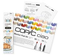 Copic Ciao LAYER & MIX Starter Set Cozy, pennarelli con 3 diversi colori, carta pennarello e modello da disegno, incluso foglio di allenamento per conoscere