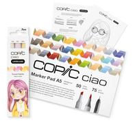 Copic Ciao LAYER & MIX Starter Set Sunset, pennarelli con 3 diversi colori, carta pennarello e modello da disegno, con foglio di allenamento per conoscere